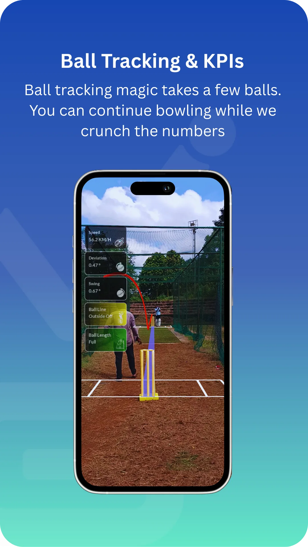 Ball tracking and KPIs: ball-tracking magic takes a few balls. You can continue bowling while we crunch the numbers.